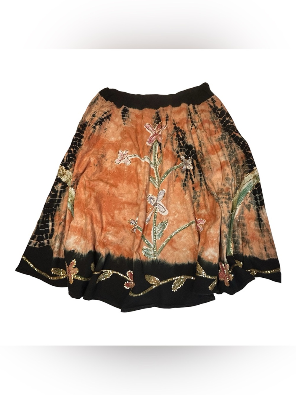 Forbidden Boho Tie Dye Sequin Floral Midi Skirt XL Y2K Fairycore